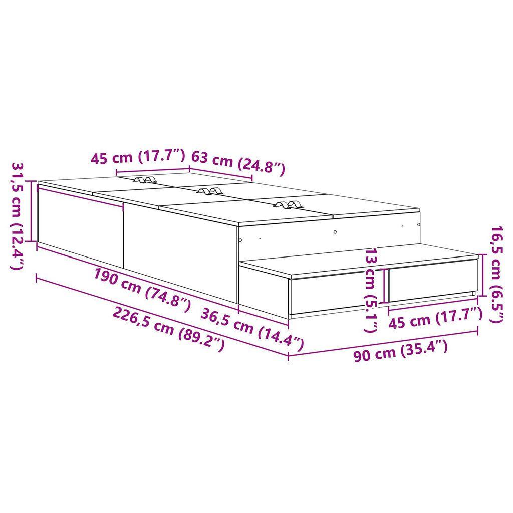 vidaXL Κρεβάτι αποθήκευσης από παλιό ξύλο 90x190 εκ.