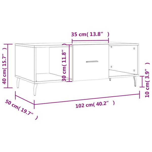 vidaXL Τραπεζάκι Σαλονιού Sonoma Δρυς 102x50x40 εκ. από Επεξεργ. Ξύλο