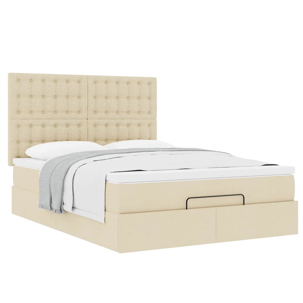 vidaXL Οθωμανικό κρεβάτι με στρώμα Cream 140x190cm ύφασμα