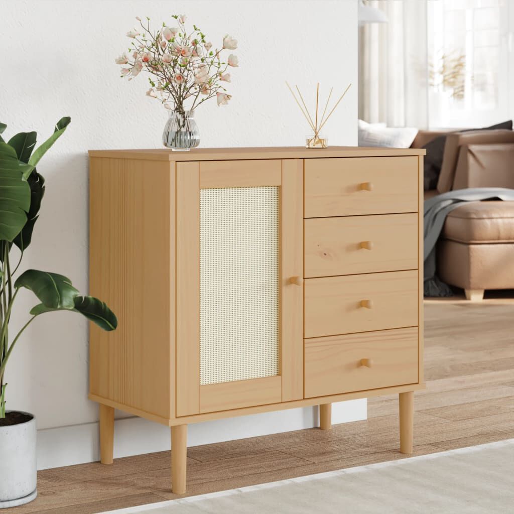 vidaXL Μπουφές SENJA Καφέ / Ρατάν 80 x 40 x 80 εκ. Μασίφ Ξύλο Πεύκου