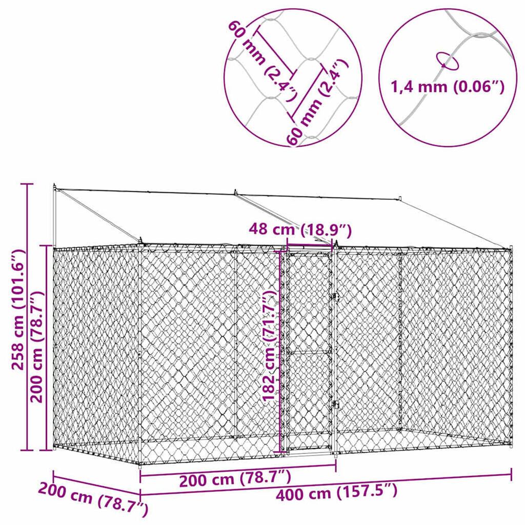 Κλουβί σκύλου Ασημί 400 x 200 x 256 εκ Επικαλυμμένος Χάλυβας