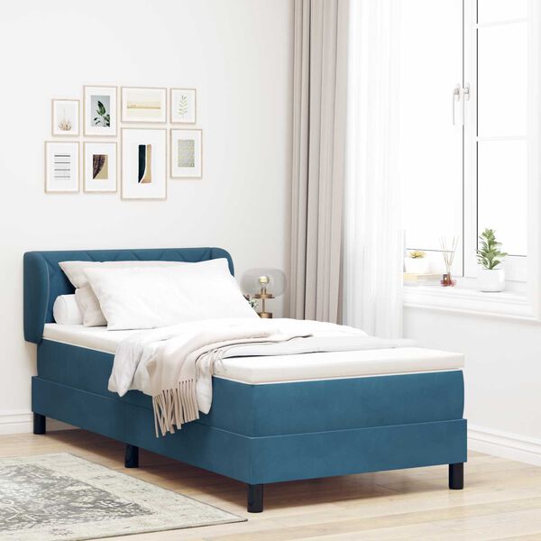 vidaXL Κρεβάτι Box Spring με Στρώμα Σκούρο Μπλε 90x190 εκ. Βελούδο