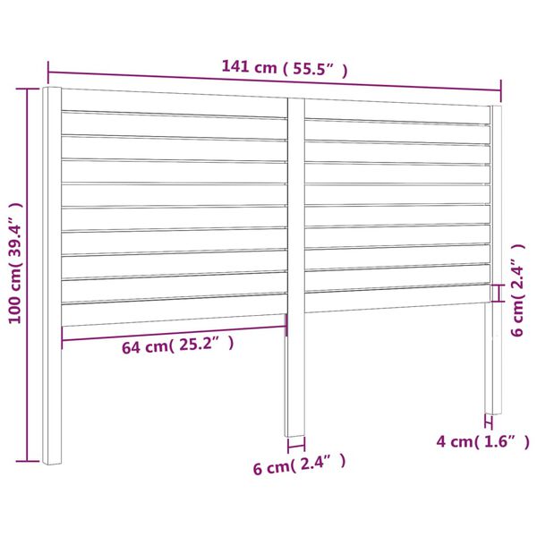 vidaXL Κεφαλάρι Κρεβατιού 141 x 4 x 100 εκ. από Μασίφ Ξύλο Πεύκου