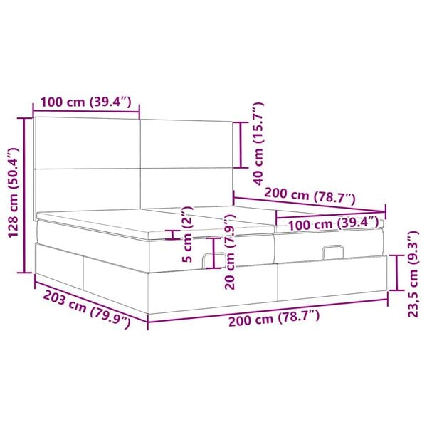 vidaXL Οθωμανικό κρεβάτι με στρώματα & LEDs Σκούρο μπλε Βελούδο