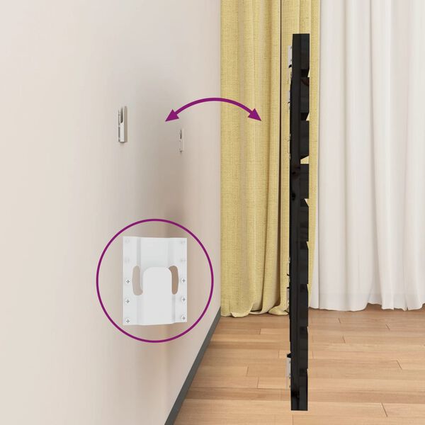 vidaXL Κεφαλάρι Τοίχου Μαύρο 106x3x63 εκ. από Μασίφ Ξύλο Πεύκου