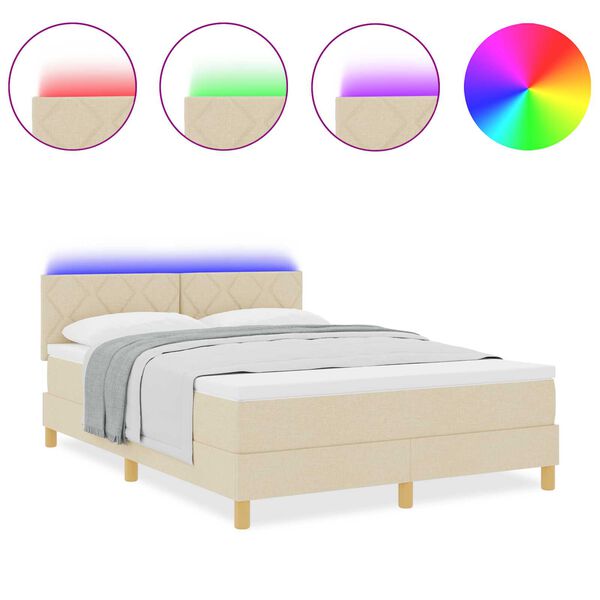 vidaXL Κρεβάτι με Σκελετό & Στρώμα με LED Κρεμ 140x200 εκ. Ύφασμα