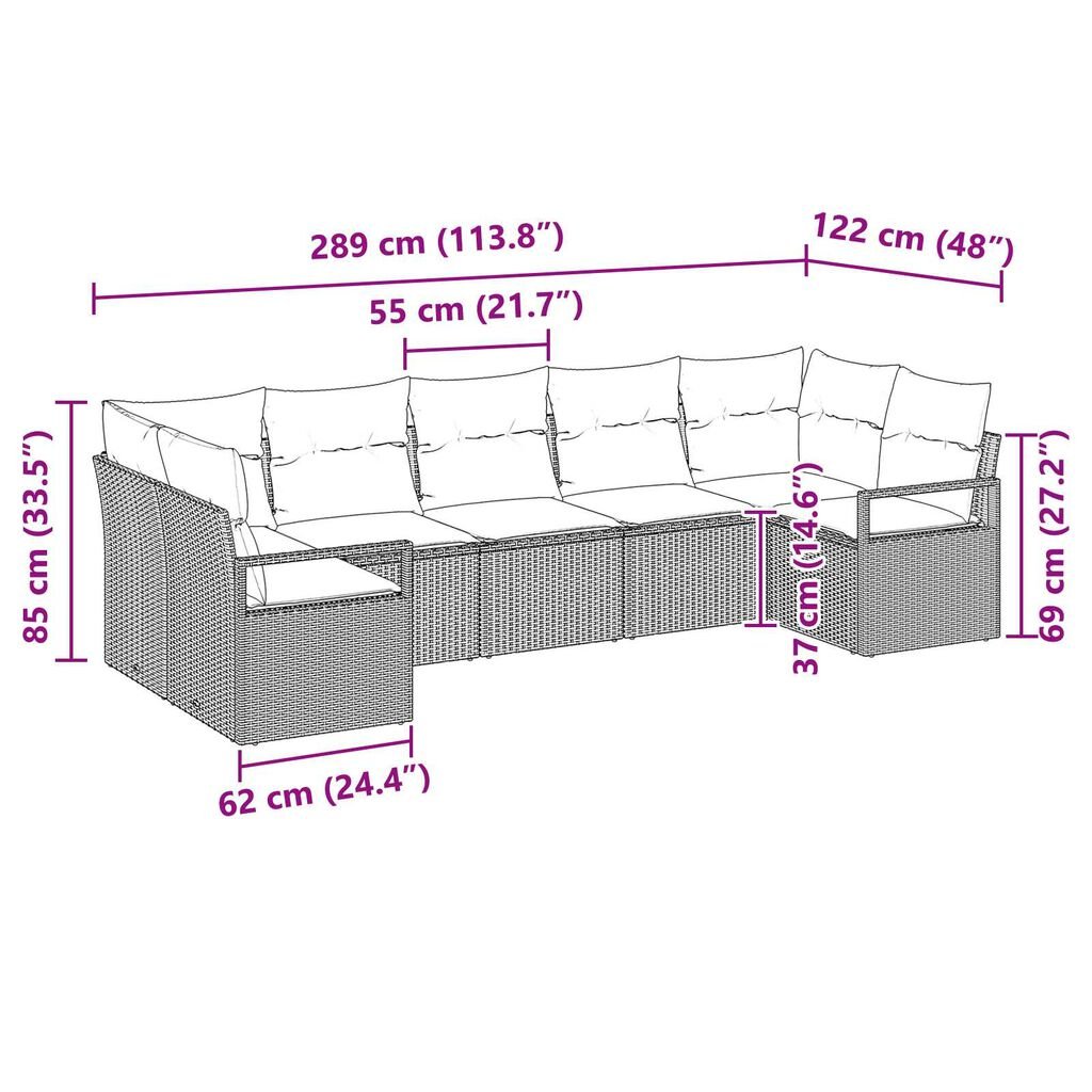 vidaXL Σετ Καναπέ Κήπου 7 pcs Ανοιχτό γκρι Πολυ ράταν
