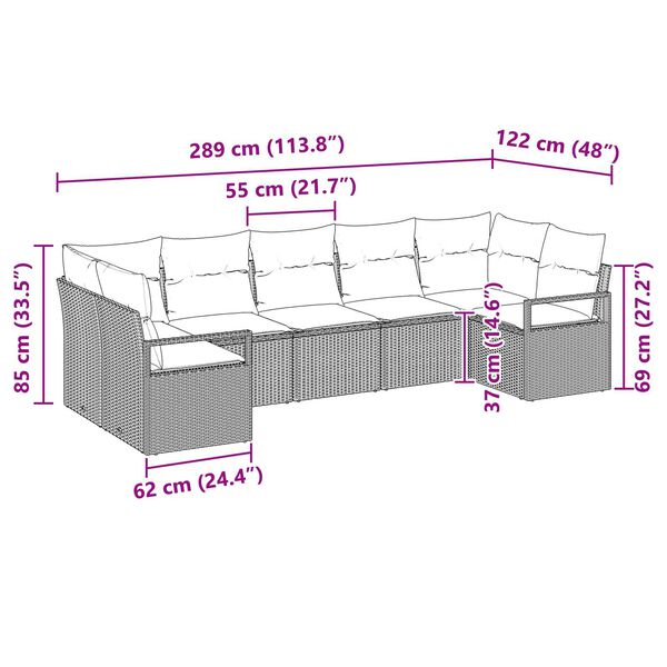 vidaXL Σετ Καναπέ Κήπου 7 pcs Ανοιχτό γκρι Πολυ ράταν