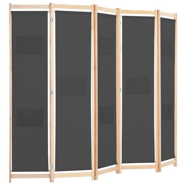 vidaXL Διαχωριστικό Δωματίου με 5 Πάνελ Γκρι 200x170x4 εκ. Υφασμάτινο