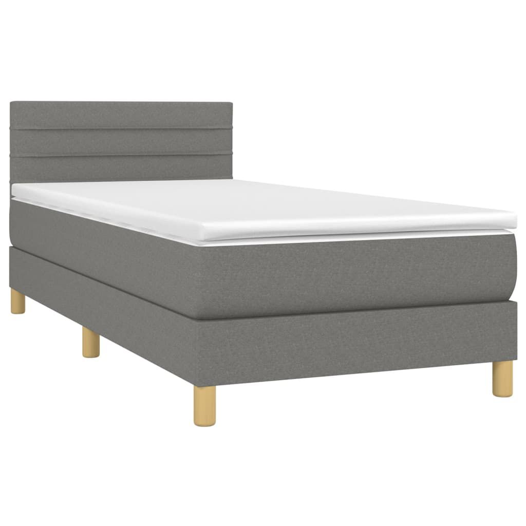 vidaXL Κρεβάτι Boxspring με Στρώμα & LED Σκ.Γκρι 90x200 εκ. Υφασμάτινο