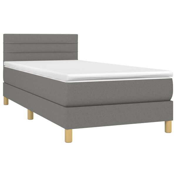 vidaXL Κρεβάτι Boxspring με Στρώμα & LED Σκ.Γκρι 90x200 εκ. Υφασμάτινο