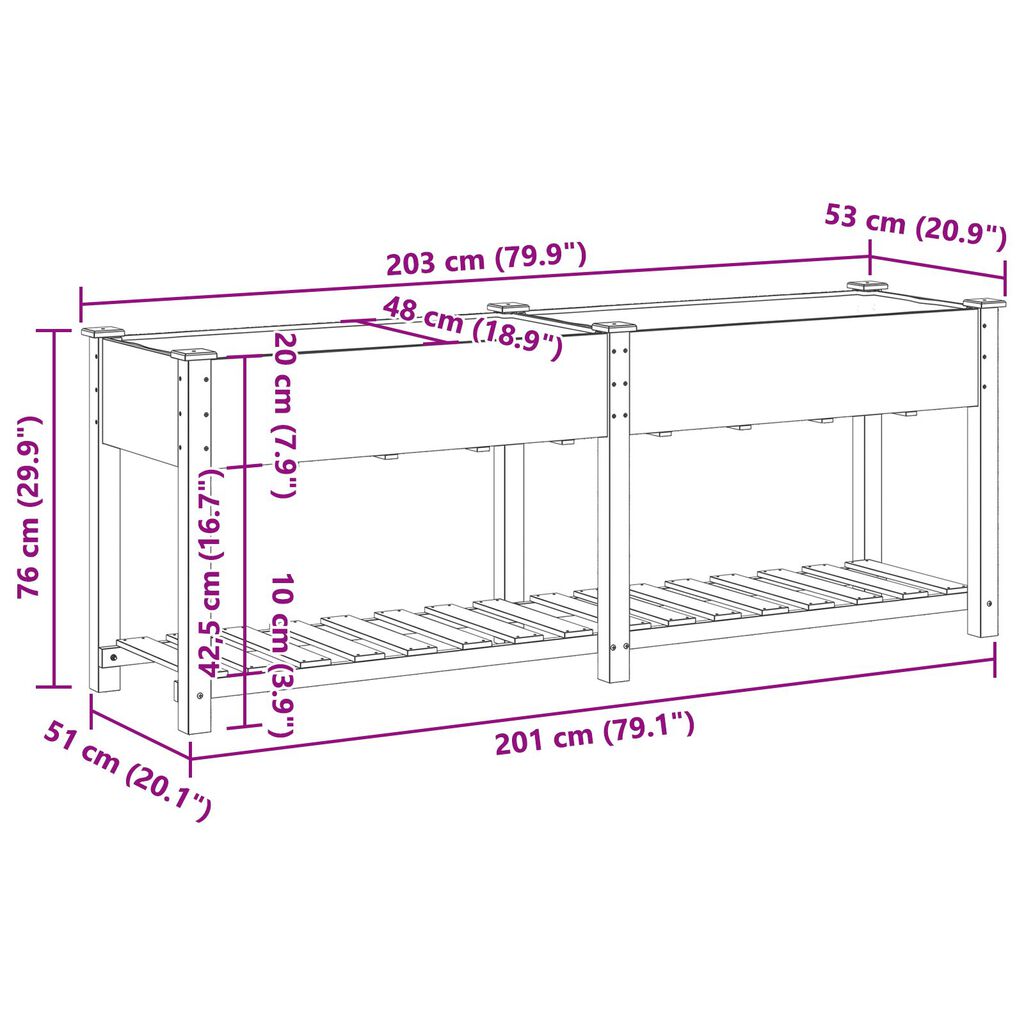 vidaXL Κήπος Γλάστρα με Ράφι 203x53x76 εκ. Στερεό Ξύλο Φίρας