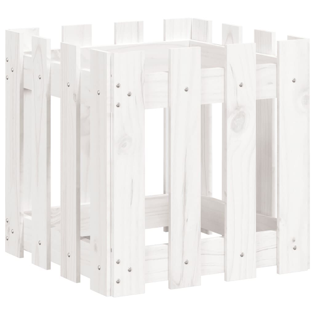 vidaXL Ζαρντινιέρα με Σχέδιο Φράχτη Λευκή 40 x 40 x 40 εκ. Μασίφ Πεύκο