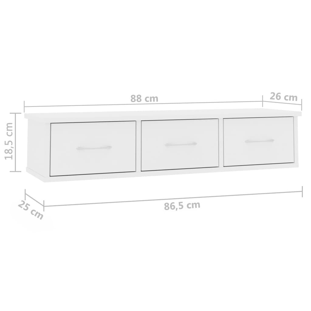 vidaXL Ράφι Τοίχου με Συρτάρια Λευκό 88 x 26 x 18,5 εκ. από Επεξ. Ξύλο