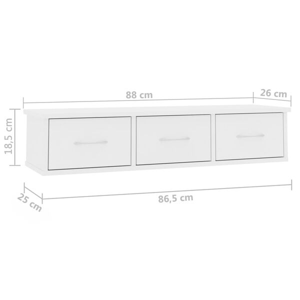 vidaXL Ράφι Τοίχου με Συρτάρια Λευκό 88 x 26 x 18,5 εκ. από Επεξ. Ξύλο
