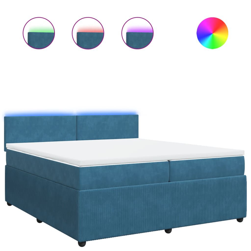 vidaXL Κρεβάτι Boxspring με Στρώμα Μπλε 200x200 εκ. Βελούδινο