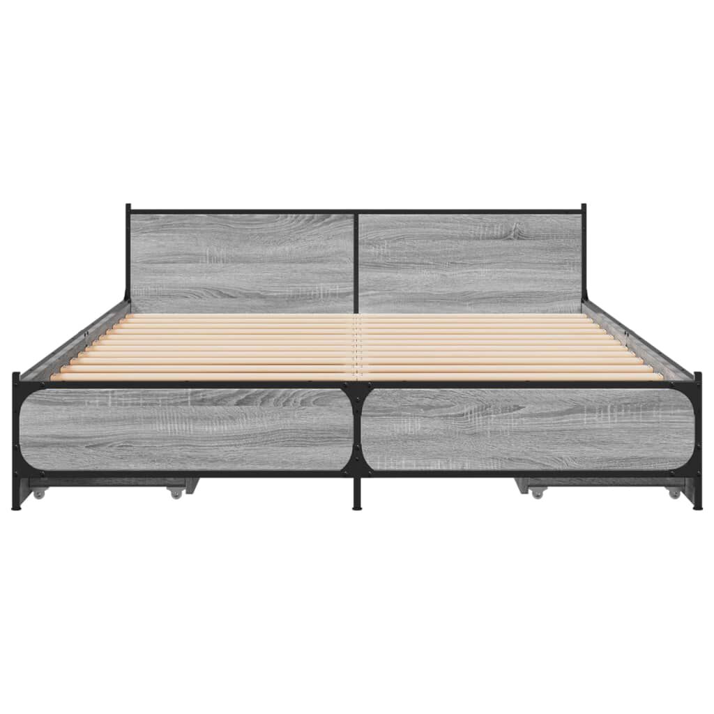 vidaXL Πλαίσιο Κρεβατιού με Συρτάρια Γκρι Sonoma 150x200εκ. Επεξ. Ξύλο