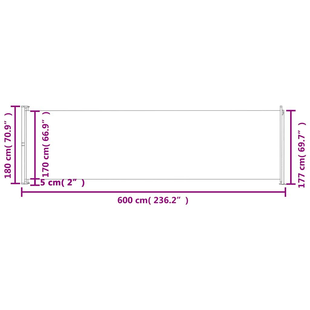 vidaXL Σκίαστρο Βεράντας Πλαϊνό Συρόμενο Κρεμ 180 x 600 εκ.