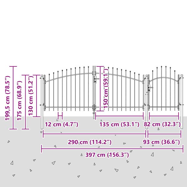 vidaXL Πύλη Κήπου Μαύρο 150 x 400 cm