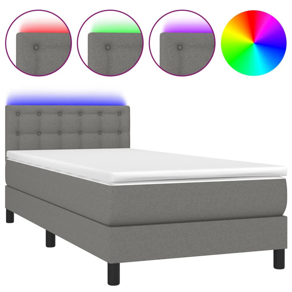 vidaXL Κρεβάτι Boxspring με Στρώμα & LED Σκ.Γκρι 80x200 εκ. Υφασμάτινο