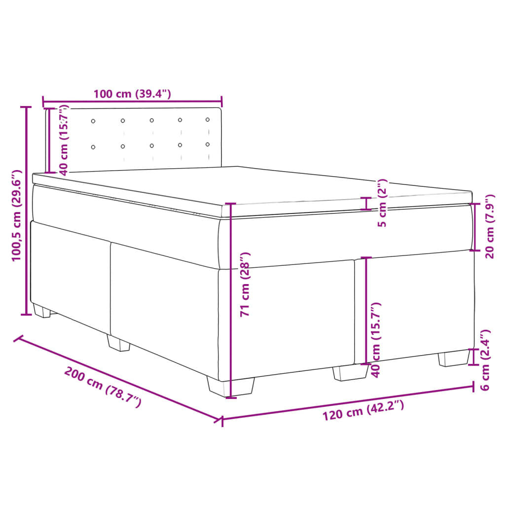 vidaXL Κρεβάτι Boxspring με Στρώμα Ροζ 120x200 εκ. Βελούδινο
