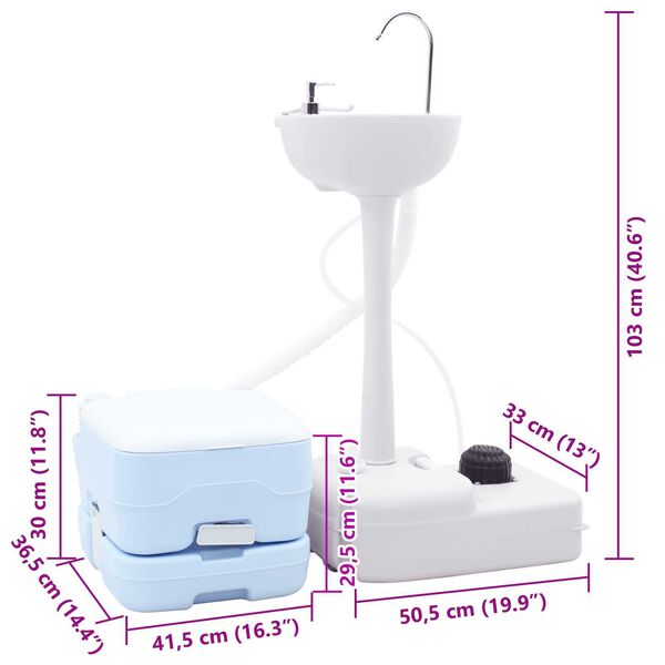 vidaXL Τουαλέτα Κάμπινγκ 2 pcs Μπλε και άσπρο 50.5 x 33 x 103 εκ
