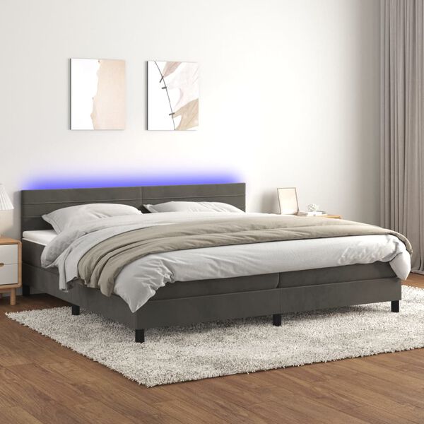 vidaXL &Kappa;&rho;&epsilon;&beta;ά&tau;&iota; Boxspring &mu;&epsilon; &Sigma;&tau;&rho;ώ&mu;&alpha; & LED &Sigma;&kappa;. &Gamma;&kappa;&rho;&iota; 200x200&epsilon;&kappa;. &Beta;&epsilon;&lambda;&omicron;ύ&delta;&iota;&nu;&omicron;