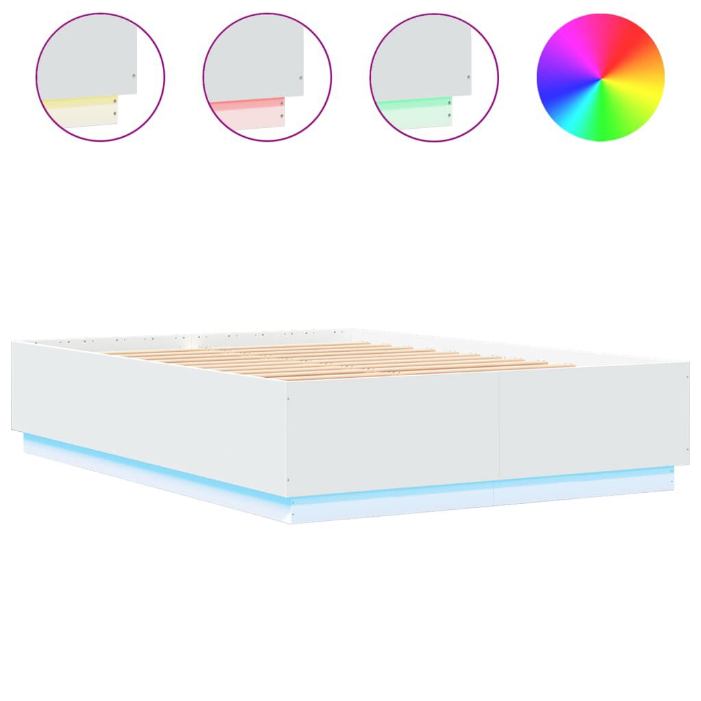 vidaXL Πλαίσιο Κρεβατιού με Φώτα LED Λευκό 120x200 εκ.Επεξ. Ξύλο
