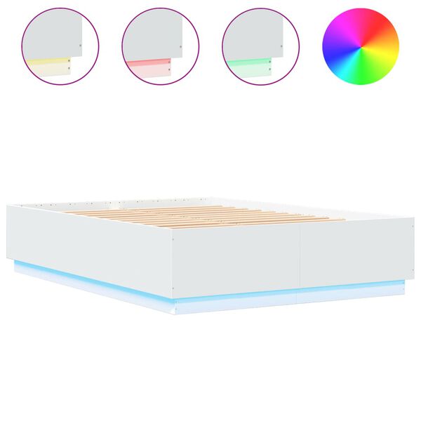 vidaXL Πλαίσιο Κρεβατιού με Φώτα LED Λευκό 120x200 εκ.Επεξ. Ξύλο