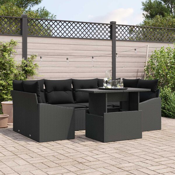 vidaXL Σετ Καναπέ Κήπου με αποθήκευση 7 pcs Μαύρο Πολυ ράταν