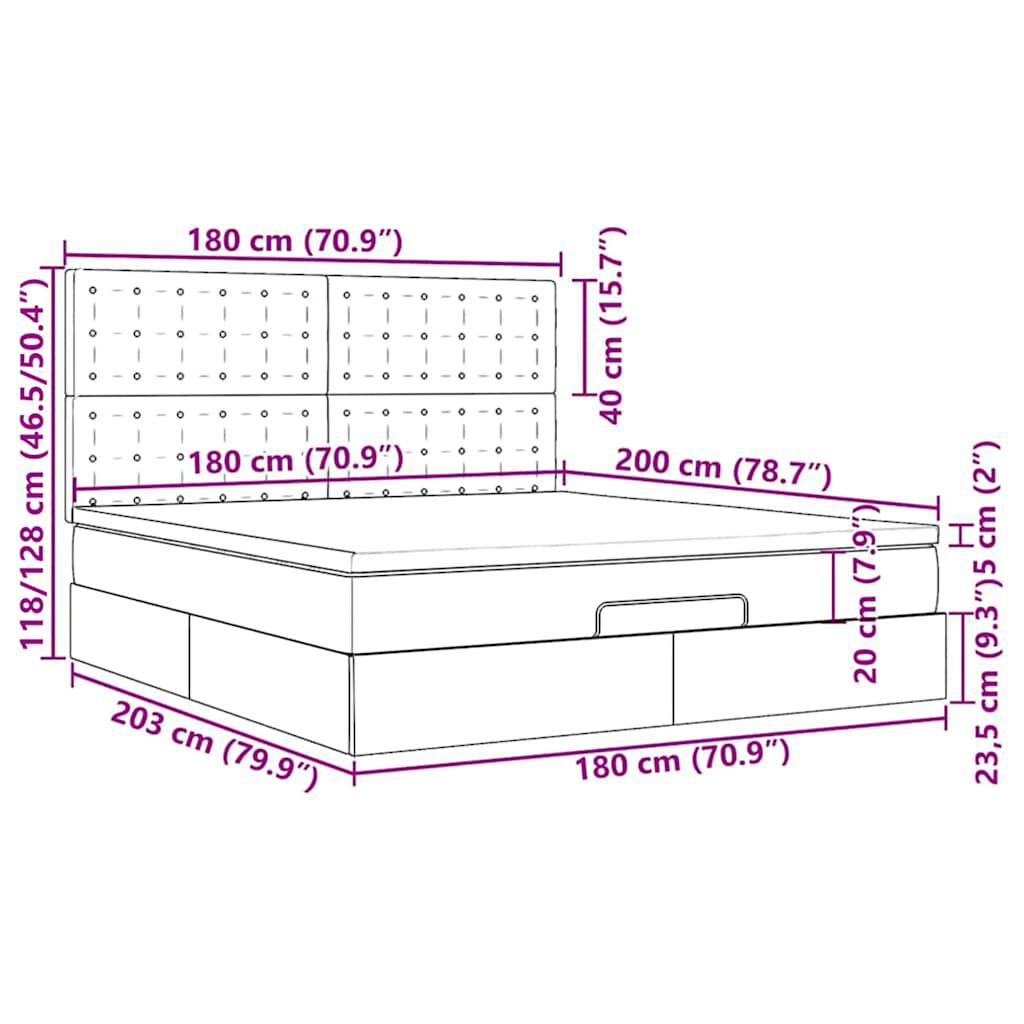vidaXL Οθωμανικό κρεβάτι με στρώματα & LEDs Σκούρο γκρι Velvet