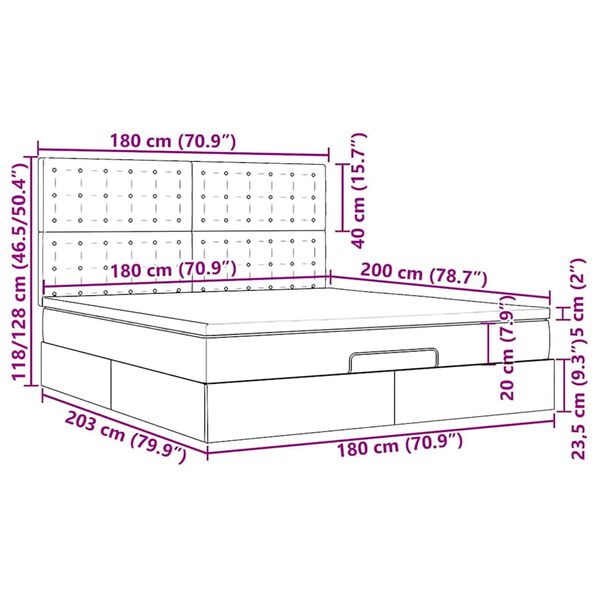vidaXL Οθωμανικό κρεβάτι με στρώματα & LEDs Σκούρο γκρι Velvet