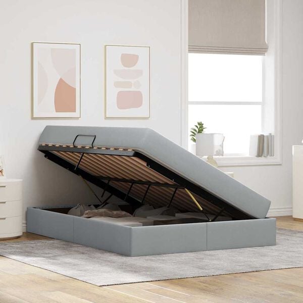 vidaXL Κρεβάτι με αποθηκευτικό χώρο και στρώμα με στρώμα Ανοιχτό γκρι