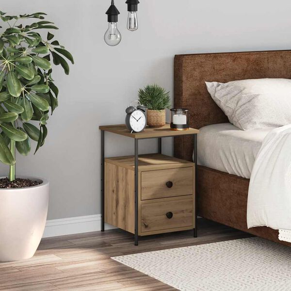 vidaXL Κομοδίνο τεχνίτης Δρυς 34x35,5x50 εκ. από Επεξεργασμένο Ξύλο