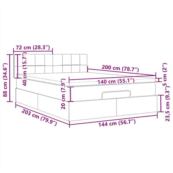 vidaXL Οθωμανικό κρεβάτι με στρώμα & LEDs Ανοιχτό γκρι ύφασμα