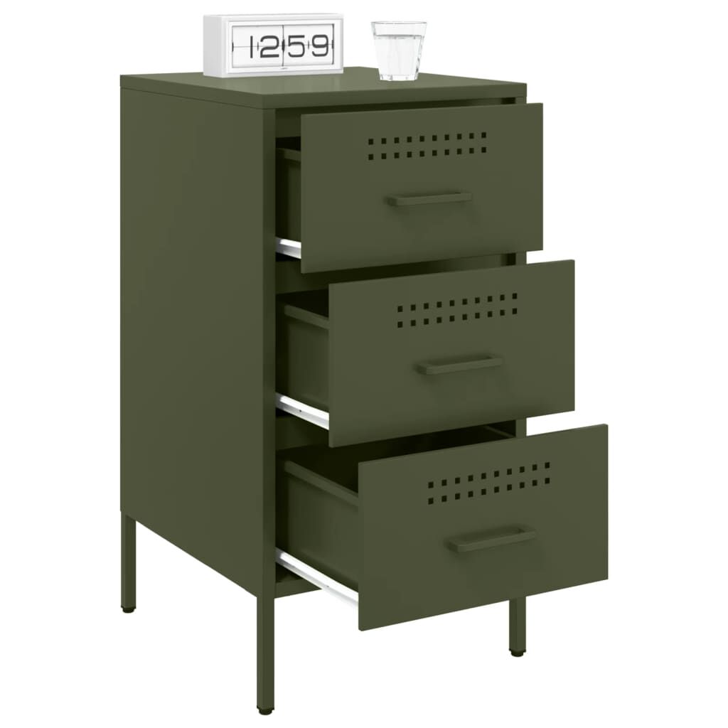 vidaXL Κομοδίνα 2 τεμ. Πράσινο Λαδί 36x39x68 εκ. από Χάλυβα
