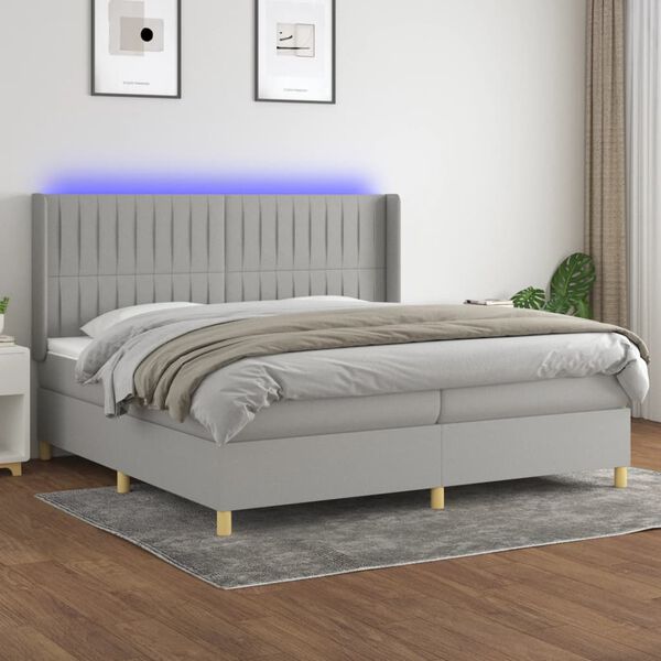 vidaXL &Kappa;&rho;&epsilon;&beta;ά&tau;&iota; Boxspring &mu;&epsilon; &Sigma;&tau;&rho;ώ&mu;&alpha; & LED &Alpha;&nu;.&Gamma;&kappa;&rho;&iota; 200x200&epsilon;&kappa;. &Upsilon;&phi;&alpha;&sigma;&mu;ά&tau;&iota;&nu;&omicron;