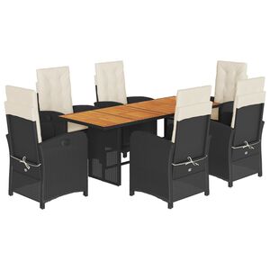 vidaXL Σετ Τραπεζαρίας Κήπου 9 τεμ Μαύρο από Συνθ. Ρατάν με Μαξιλάρια