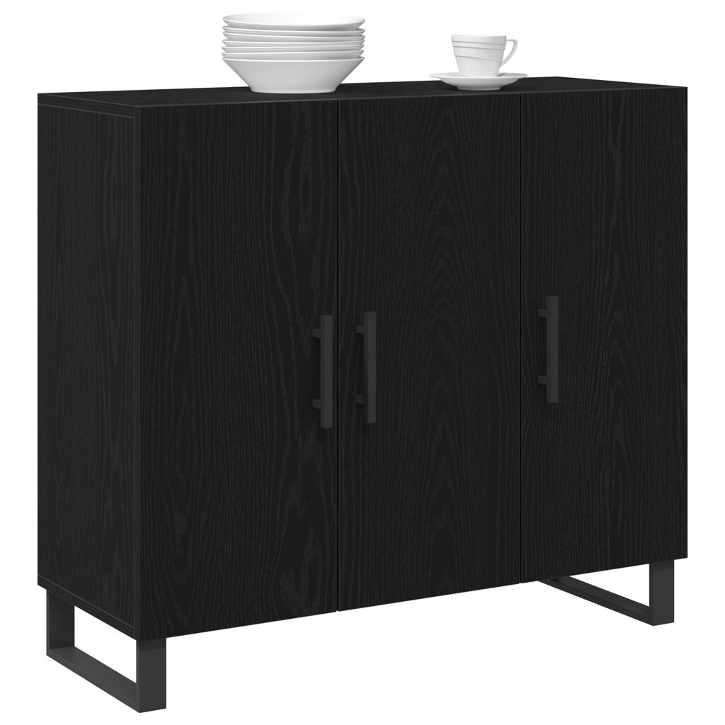 vidaXL Μπουφές με 3 Πόρτες Μαύρη Βελανιδιά 90x34x80 εκ Επεξεργασμένο Ξύλο