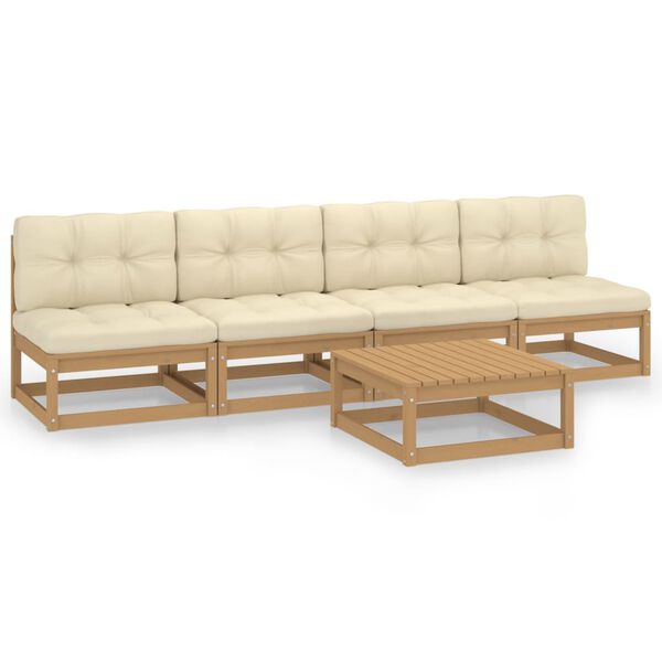 vidaXL Σαλόνι Κήπου Σετ 5 Τεμαχίων από Μασίφ Ξύλο Πεύκου με Μαξιλάρια