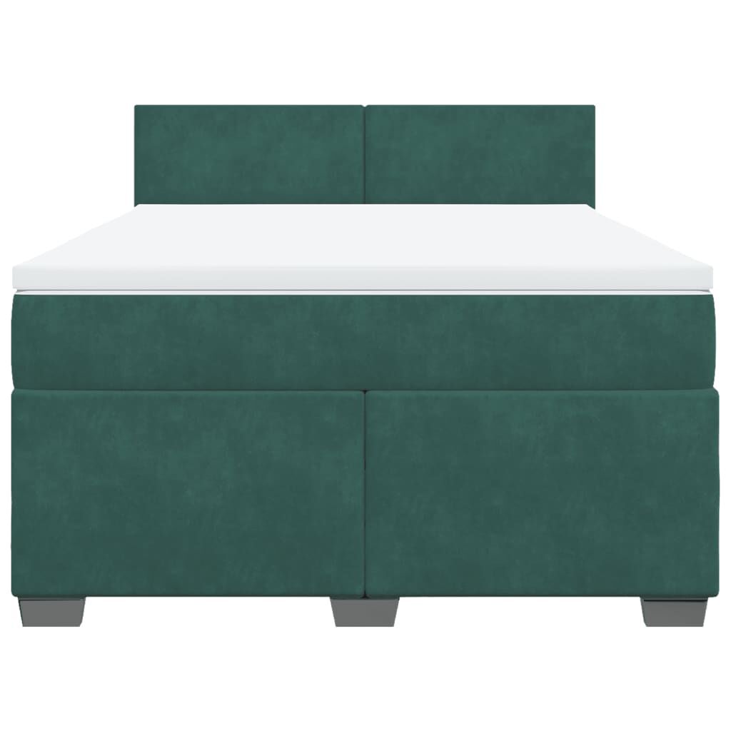 vidaXL Κρεβάτι Boxspring με Στρώμα Σκούρο Πράσινο 160x200εκ. Βελούδινο
