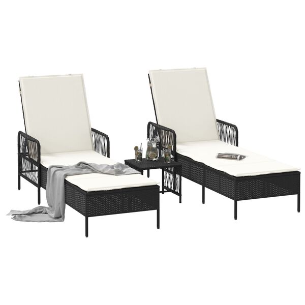 vidaXL Ξαπλώστρα 2 pcs Μαύρο 35 x 35 x 32 εκ. συνθετικό ρατάν