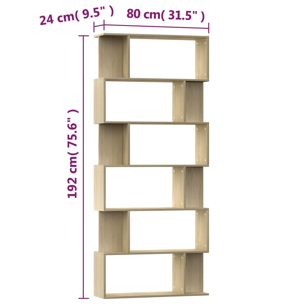 vidaXL Βιβλιοθήκη/Διαχωριστικό Sonoma Δρυς 80x24x192 εκ. Επεξ. Ξύλο