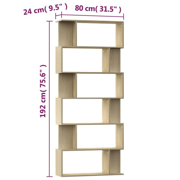 vidaXL Βιβλιοθήκη/Διαχωριστικό Sonoma Δρυς 80x24x192 εκ. Επεξ. Ξύλο