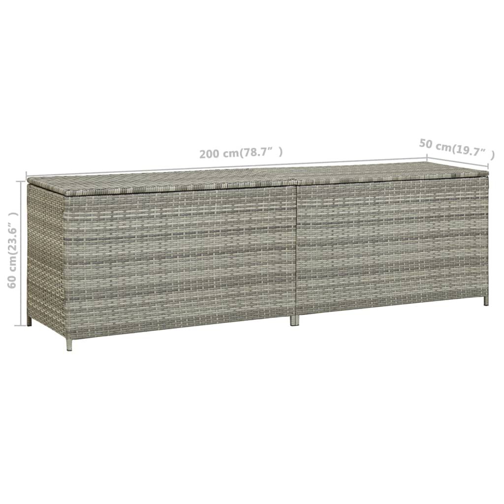 vidaXL Κουτί Αποθήκευσης Κήπου Γκρι 200x50x60 εκ. από Συνθετικό Ρατάν