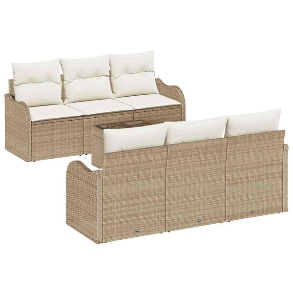 vidaXL Σετ Καναπέ Κήπου 7 pcs Μπεζ 55 x 55 x 37 εκ Πολυ ράταν