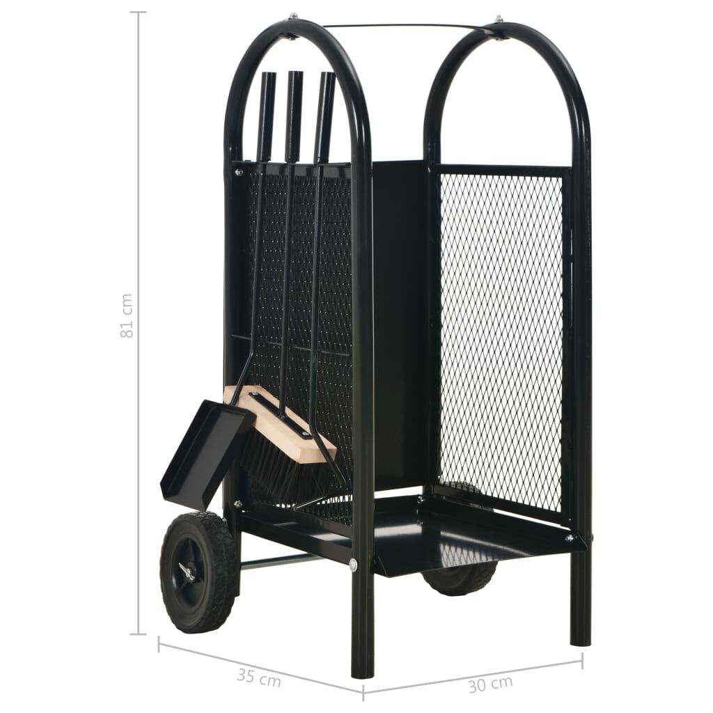 vidaXL Καρότσι Μεταφοράς Καυσόξυλων Μαύρο 30 x 35 x 81 εκ. Ατσάλινο