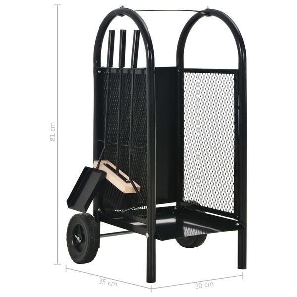 vidaXL Καρότσι Μεταφοράς Καυσόξυλων Μαύρο 30 x 35 x 81 εκ. Ατσάλινο