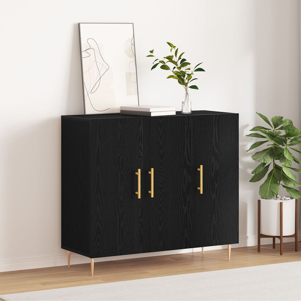 Μαύρος Μπουφές Δρυς vidaXL 90x34x80 εκ. Φτιαγμένος από ξύλο
