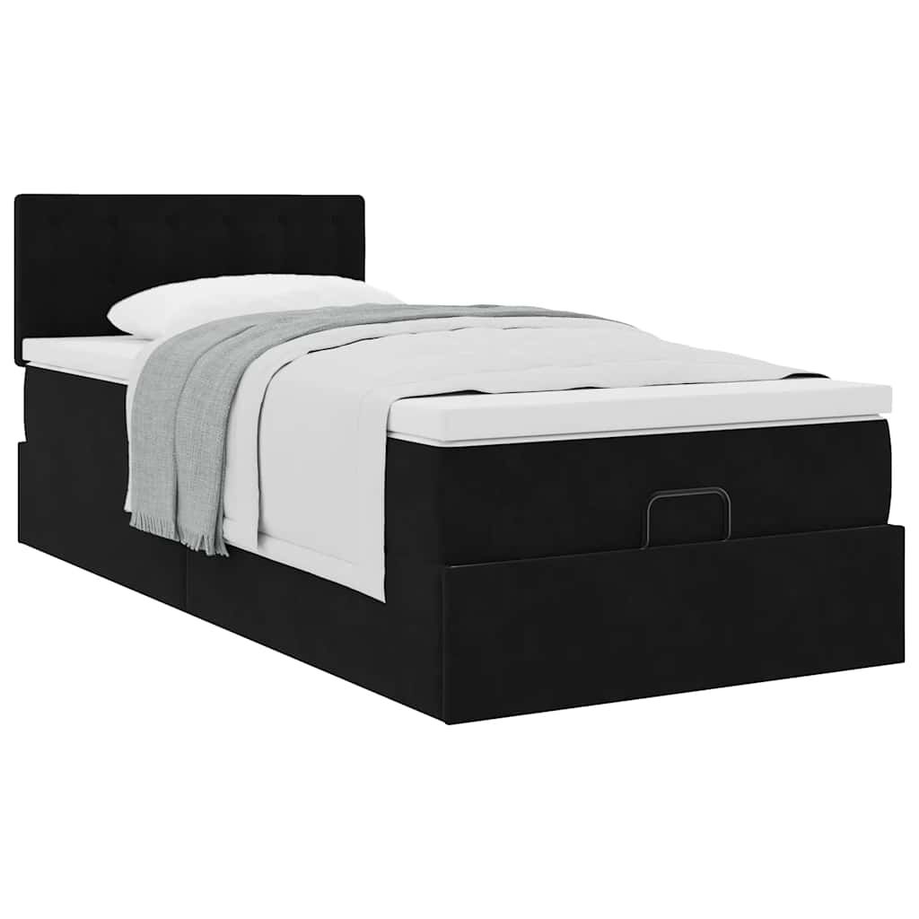 vidaXL Οθωμανικό κρεβάτι με στρώμα Μαύρο 80x200cm Velvet